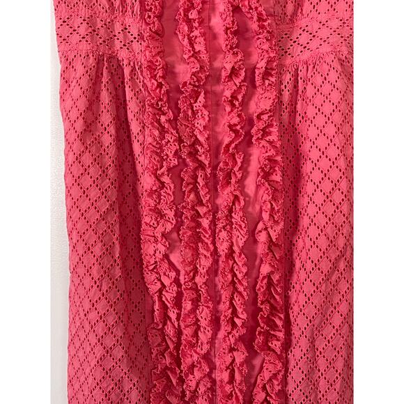 Maggy London Coral Eyelet V Neck A Line Dress Size 12 - Picture 3 of 9